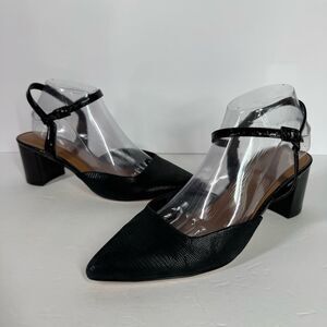 Donald Pliner Stania Ankle Strap Pump In Black Almond Toe Classic Career Size 9